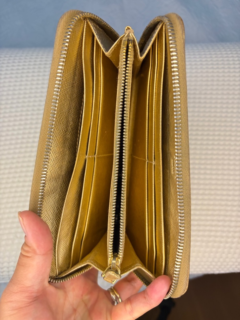 Prada Metallic Gold Saffiano Zip Wallet - Picture 6 of 12